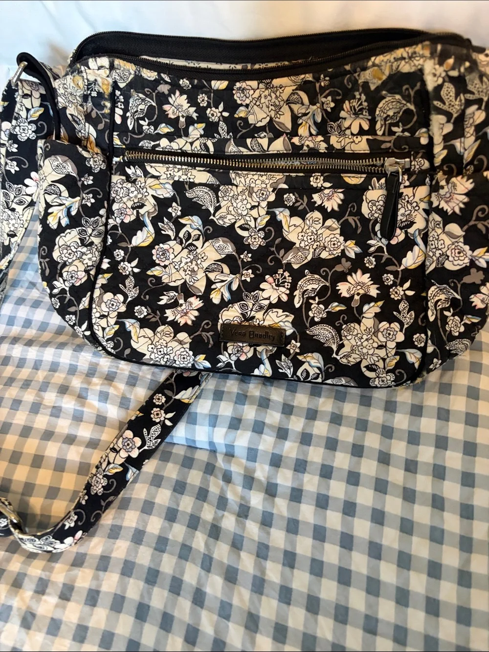 Vera Bradley Black and Cream Floral Quilted Crossbody